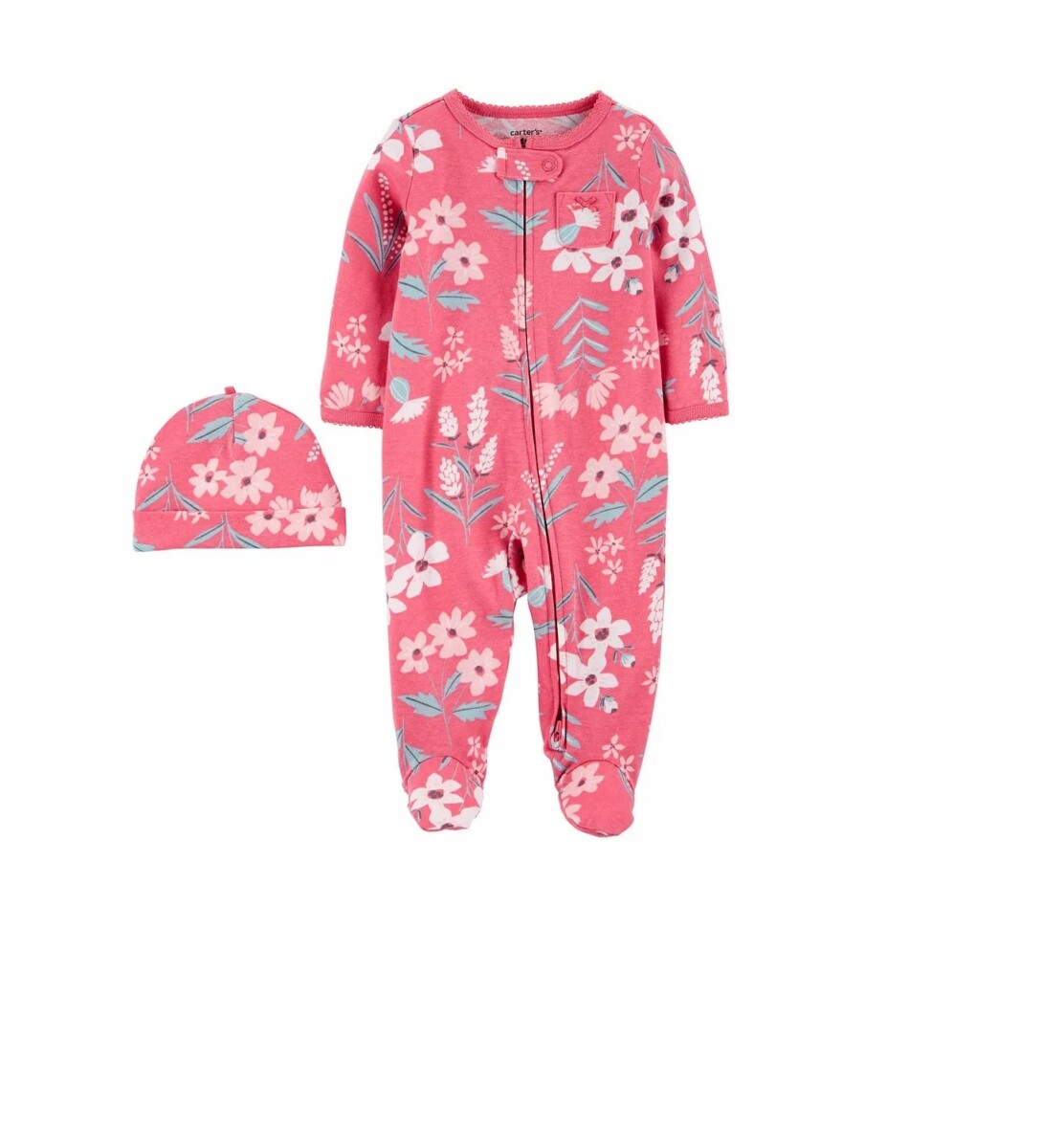 Enterito Carters Flores con Gorro rosa salmón. 