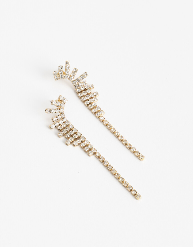 Aros Colgantes Largos Strass Aros Largos Strass - Dorado