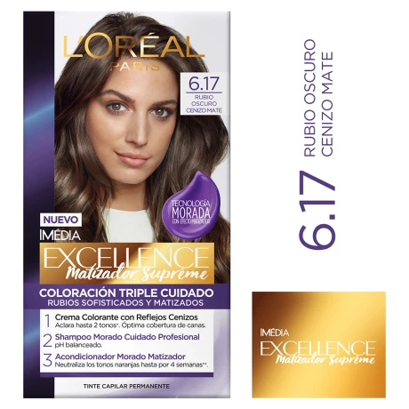 Tinta L'Oréal Paris Excellence Creme N°6.17 Rubio Oscuro Cenizo Tinta L'Oréal Paris Excellence Creme N°6.17 Rubio Oscuro Cenizo