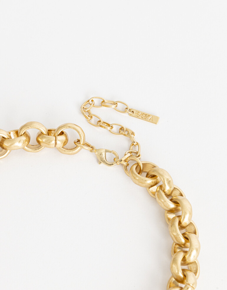 Collares Cortos Metal Collar Metal Eslabones Orgánicos - Dorado Oro Cepillado Mate