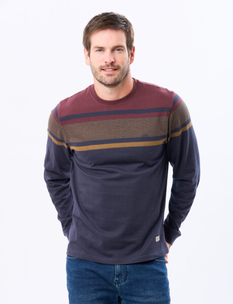 REMERA RAYADA DE ALGODÓN BORDO