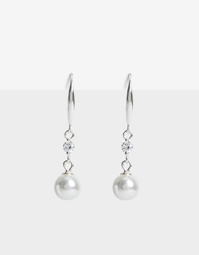 Aros Colgantes Cortos Perla Aros Colgantes Cortos Plata 925 - Plateado