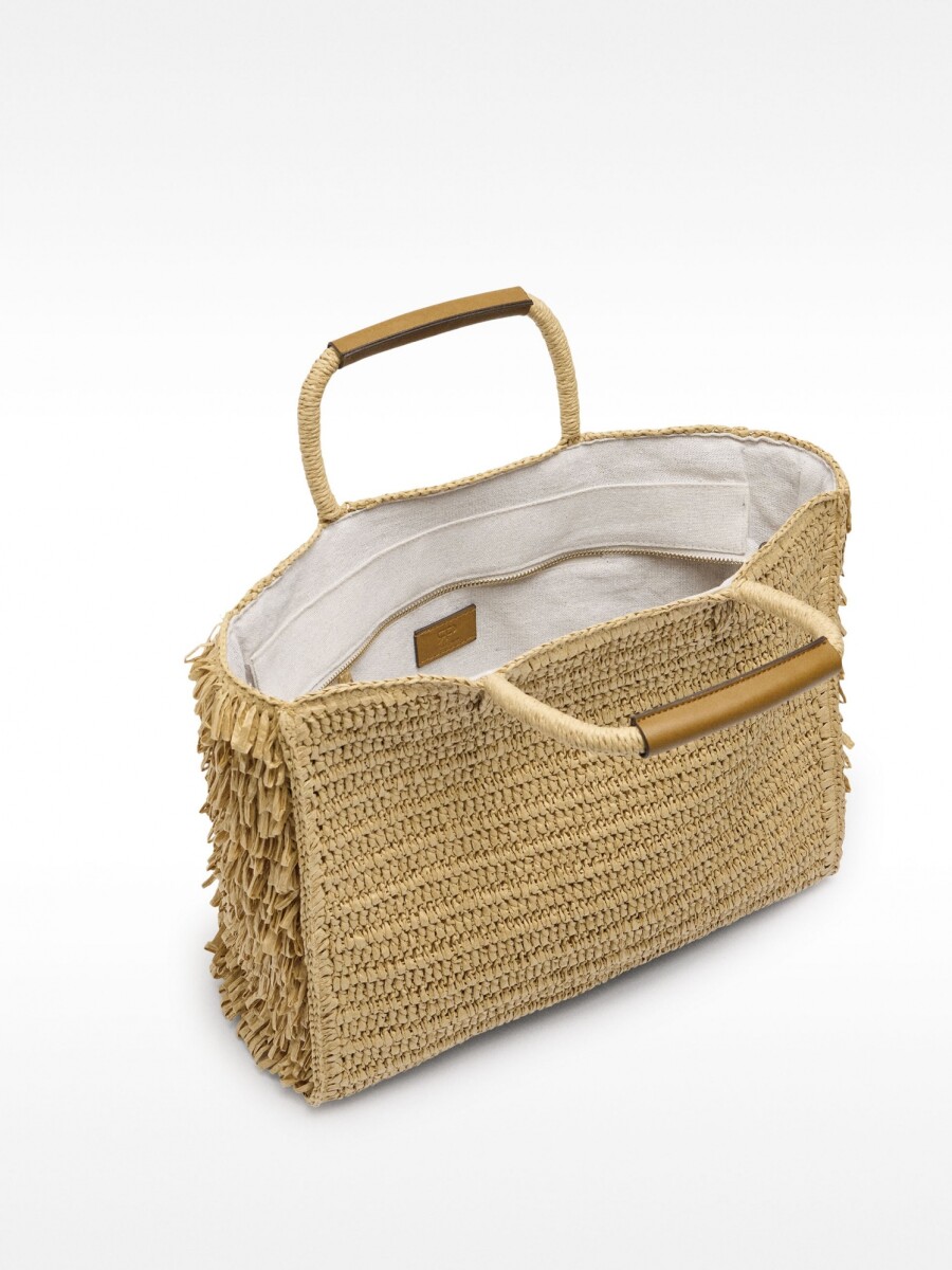 Bolso Shopper Efecto Rafia Con Flecos natural