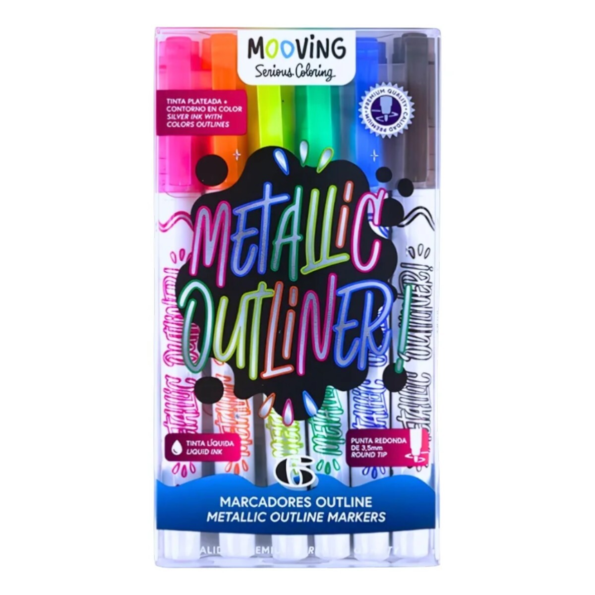 Marcador Metallic Outliner Mooving x6 