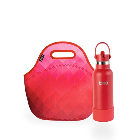 Set de lunchera de neopreno y botella de acero inoxidable 500ml brio set diamantes/rojo
