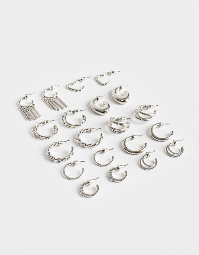 Aros Argollas Set Metal Set De Argollas - Plateado
