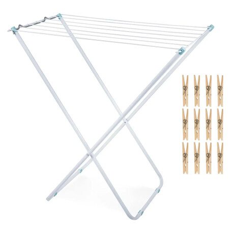 Set Mor Tendedero Plegable Acero 5.04Mt Ropa + 12 Palillos Blanco