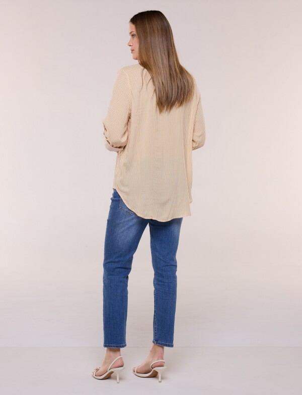 Camisa Rayas Y Ruedo Curvo MOSTAZA
