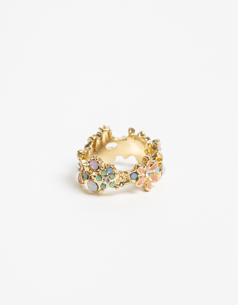 Anillos Chicos Esmalte Anillo Esmaltado Floral - Dorado