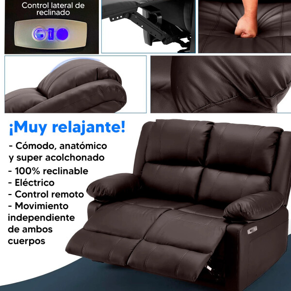 Sofá Sillón 2 Cuerpos Reclinable Masajeador Electrico Living Color Variante Marron