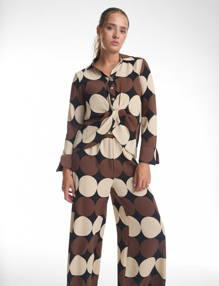 Conjunto Camisa Nudo & Pantalón Wide Leg - Marron/multi 