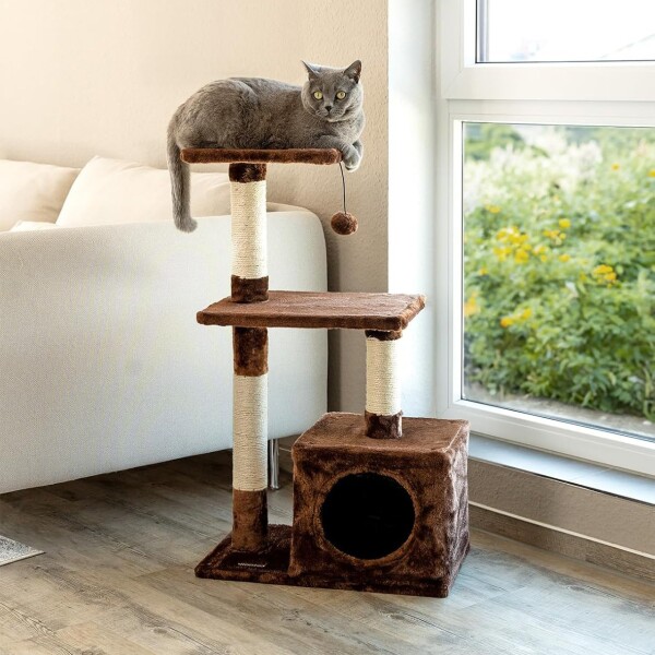 Rascador Torre 3 Niveles Felpa Y Sisal Para Gato Juego Color Variante Marron