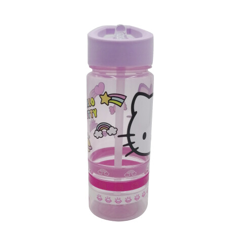 Botella Plástica con Pajita Hello Kitty 500 ml + 3 Pulseras Goma U