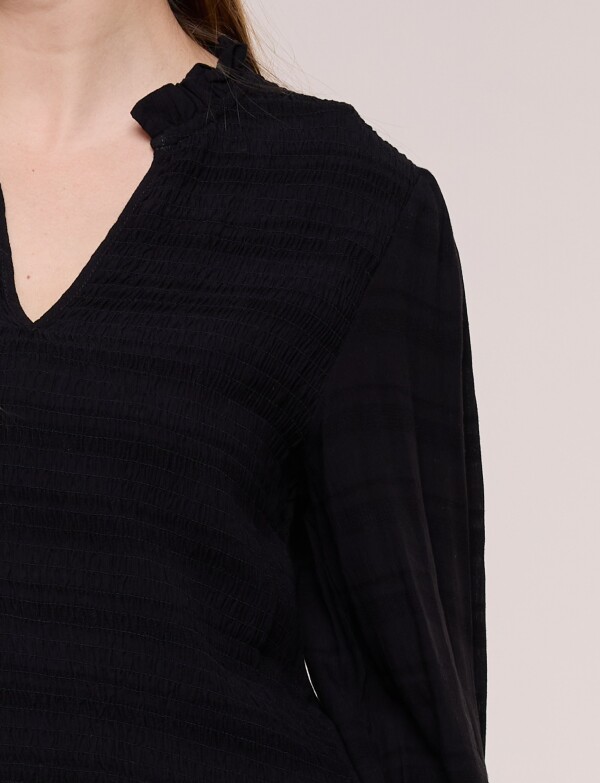 Blusa Smocked Esc V NEGRO