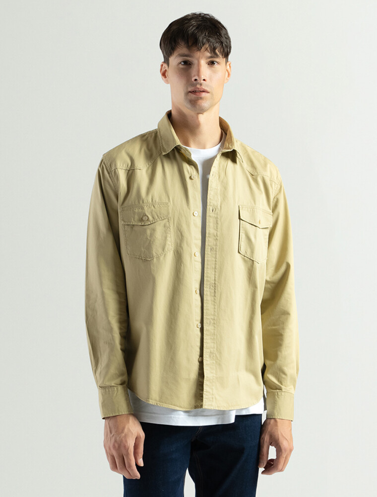 Camisa Manga Larga Canvas Algodón Beige
