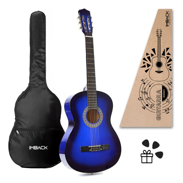 Guitarra Criolla Clasica Tamaño 4/4 39 Para diestros Con Estuche Funda Y Puas Imback Color Azul Guitarra Criolla Clasica Tamaño 4/4 39 Para diestros Con Estuche Funda Y Puas Imback Color Azul