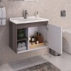 Mueble de baño suspendido Sophia Almendra 60cm bacha de resina natural y espejo con botiquín Mueble De Baño Suspendido Sophia Almendra 60cm Bacha De Resina Natural Y Espejo Con Botiquín
