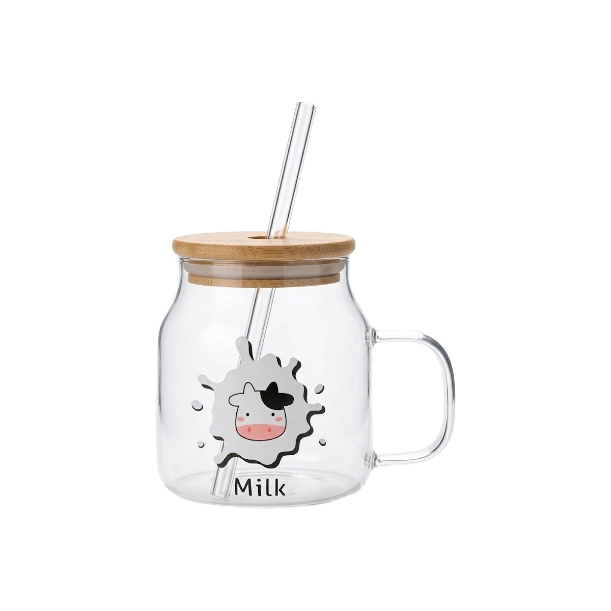 TAZA VIDRIO DIS VACA C/TAPA/PAJITA 500ML 