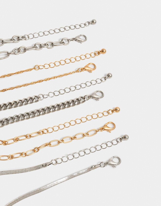 Pulseras Flexibles Sets Multi Cadenas Pulseras Flexibles Sets De Metal - Combinacion Bicolor