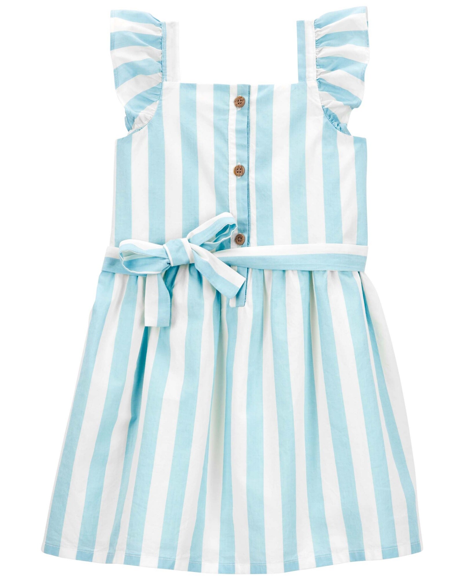 Vestido de popelina con volantes y lazo, diseño a rayas Sin color