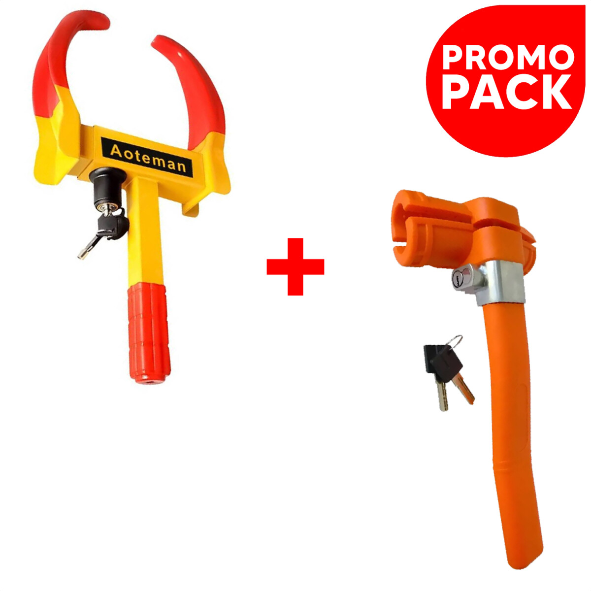 Pack Traba Para Volante Auto + Cepo Traba Rueda - PK TRABA VOLANTE CQ-6004 + CEPO RUEDA 