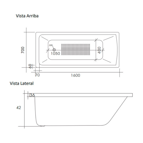 Bañera Simple De Empotrar 160X70X42 Blanca - No Incluye Desague BLANCO