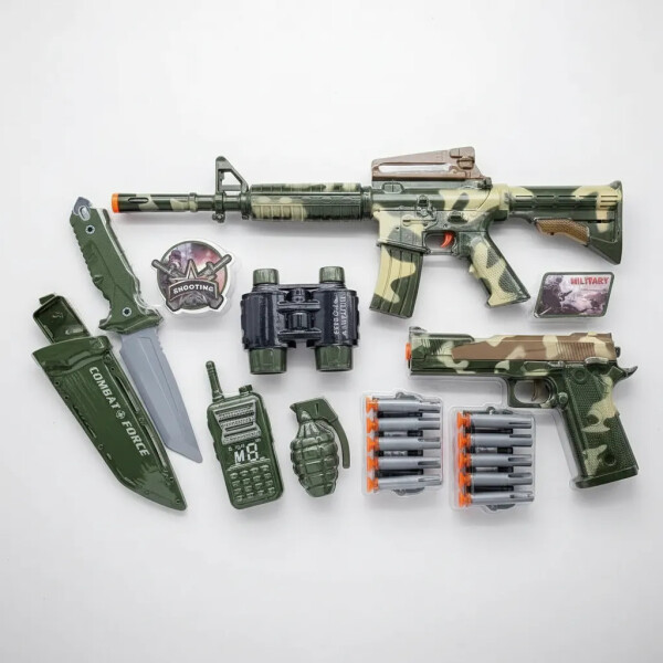 Set de militar con arma lanza dardos y accesorios Set de militar con arma lanza dardos y accesorios