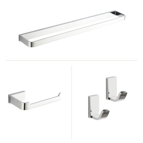 SET ACCESORIO BAÑO TOALLERO Y PERCHA LINEA BRILLO CROMO CROMO