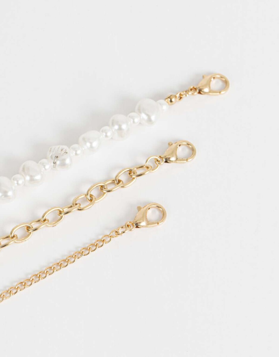 Set De Chokers Con Perlas - Dorado 
