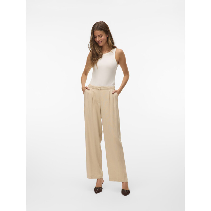 VMMINDY MW LINEN DAD PANT MIX Oatmeal-Grey Pinstripe