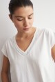 Remera escote V con vainillas blanco