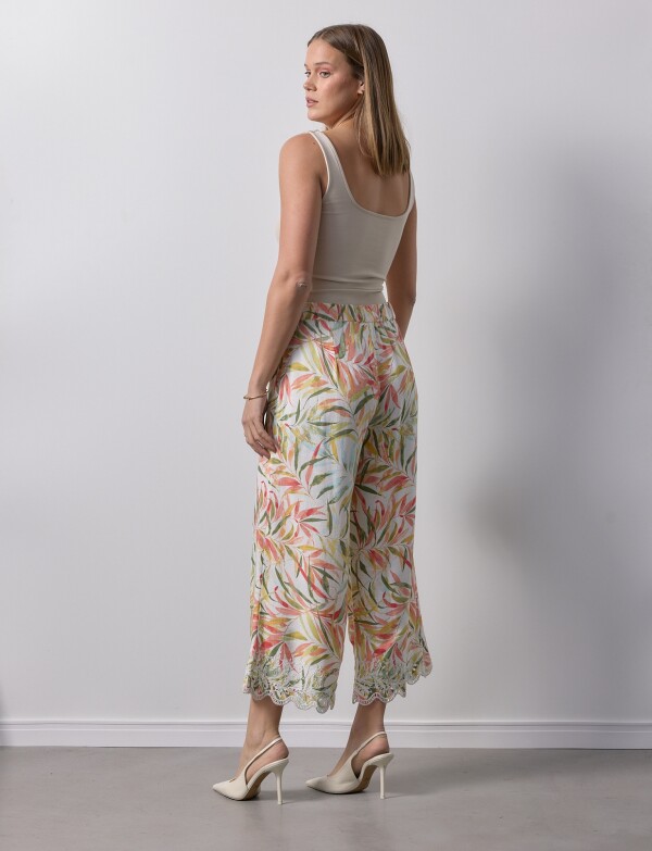 Pantalon Lino Printed MULTI/CRUDO