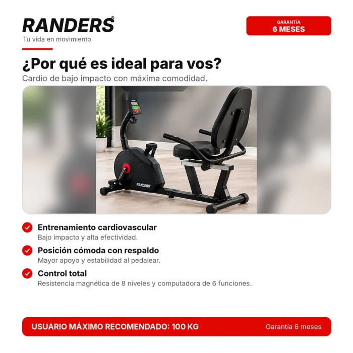 Bicicleta Horizontal Randers ARG-2545 con Respaldo y Pulso Bicicleta Horizontal Randers ARG-2545 con Respaldo y Pulso