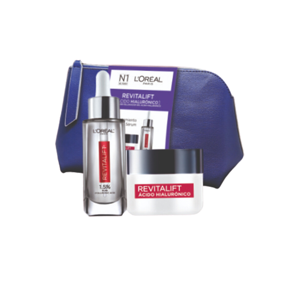 Pack rutina L´oreal + necessaire - Revitalift Ácido hialurónico serum+crema 