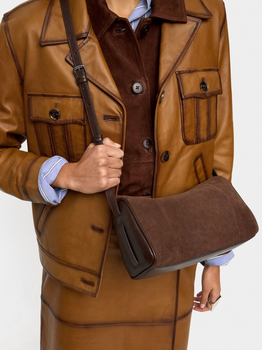 Bolso Bandolera Con Detalles De Piel marron