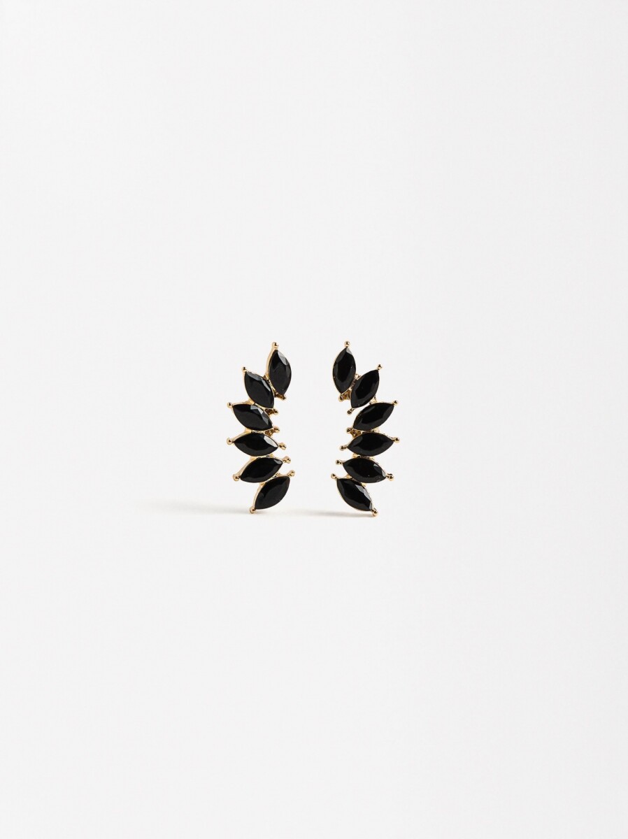 Pendientes Hojas Con Cristales - negro 