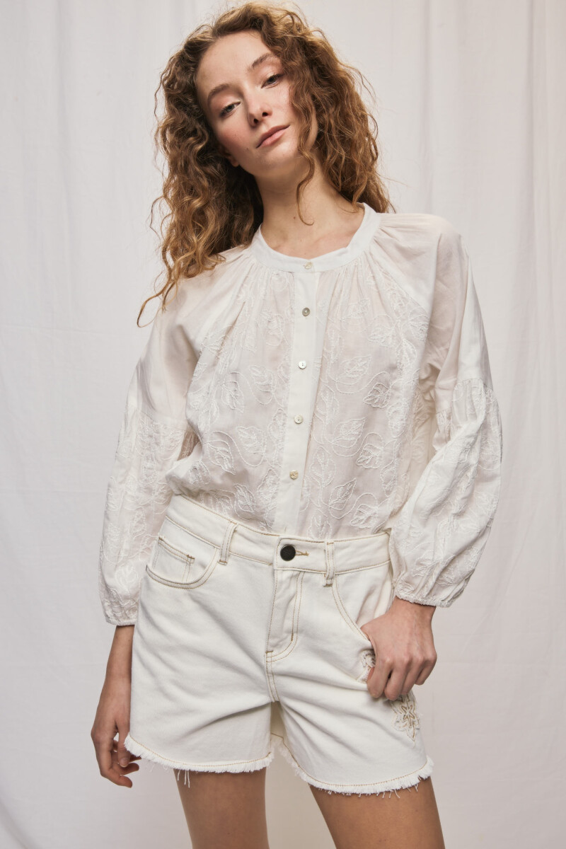 SHORT FLORE Blanco