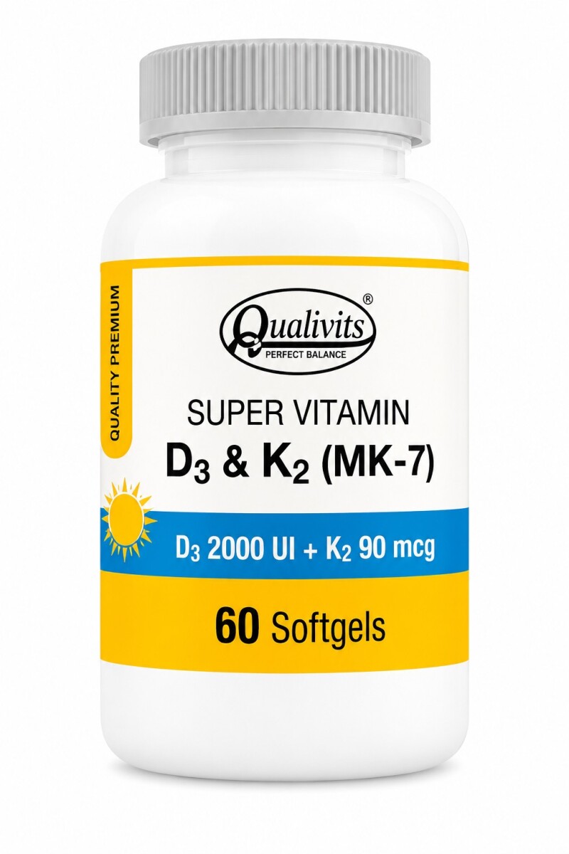 Super Vitamina D3 + K2 MK-7 | 60 Cápsulas Qualivits 