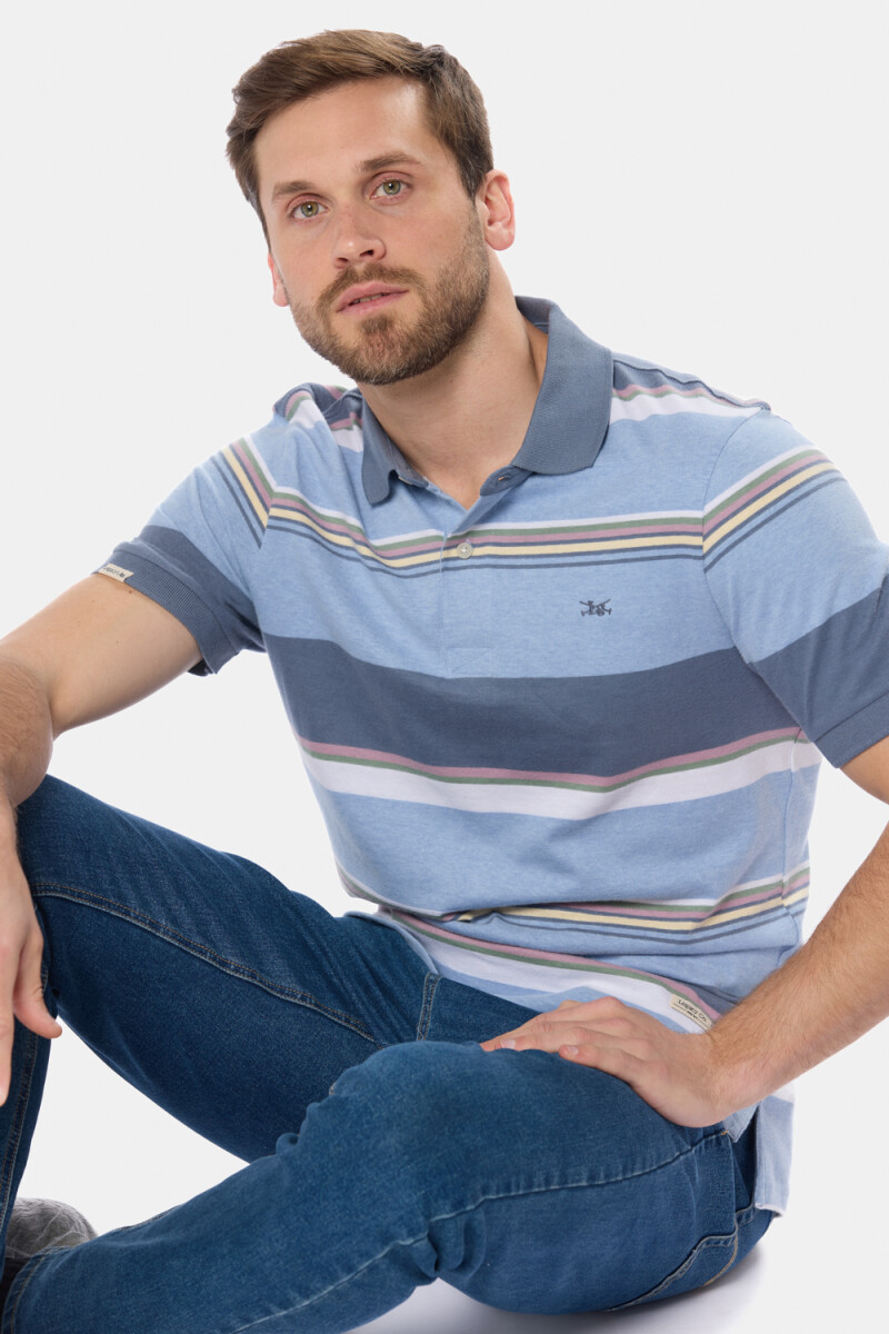 REMERA POLO RAYADA JERSEY - Celeste 