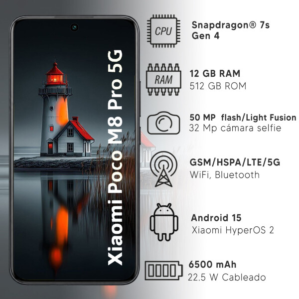 Poco M8 Pro 5g 12gb 512gb Amoled 120hz 6500mah CEL POCO M8 PRO 12/512 5G NEGRO