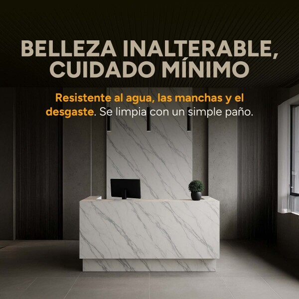 Placa PVC Símil Mármol 2,44x1,22m 3mm Resistente Agua Calor Diseño Blanco Veteado