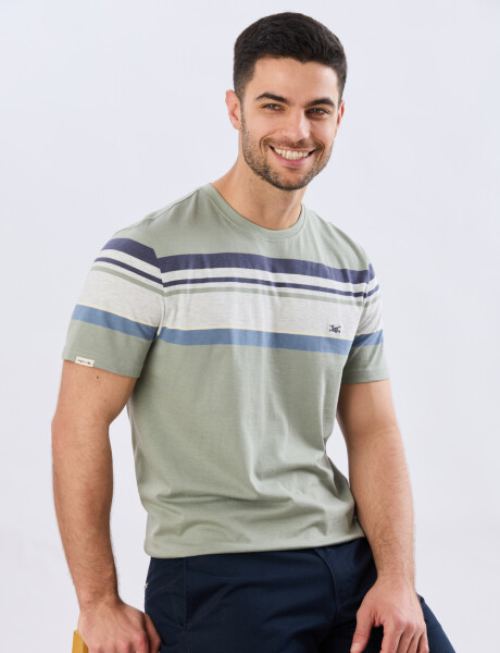 REMERA RAYADA DE ALGODÓN Pistacho