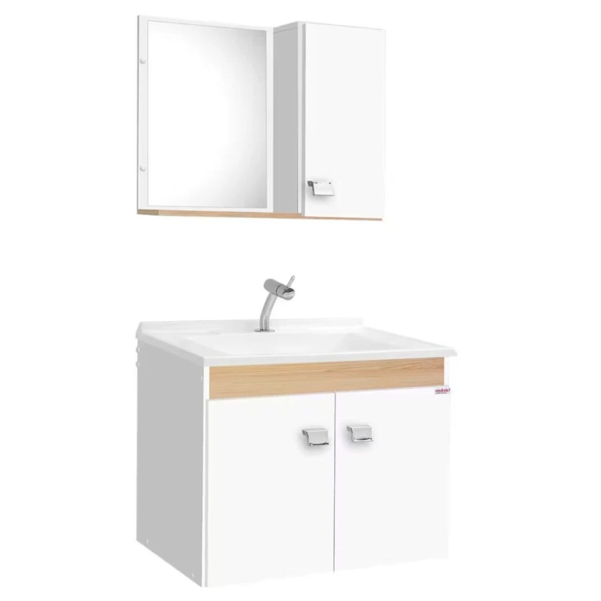 Mueble De Baño Suspendido Roble 56 Cm Con Bacha De Marmolina, Espejo Y Botiquín 