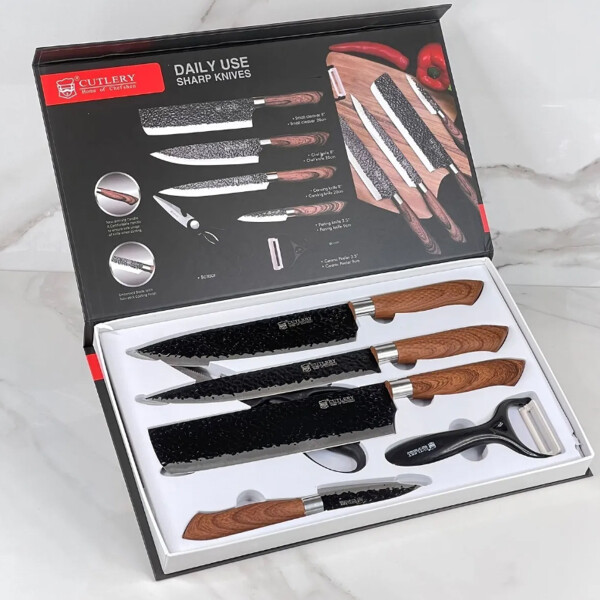 Set De Cuchillos x6 Con Mango De Madera Set De Cuchillos x6 Con Mango De Madera