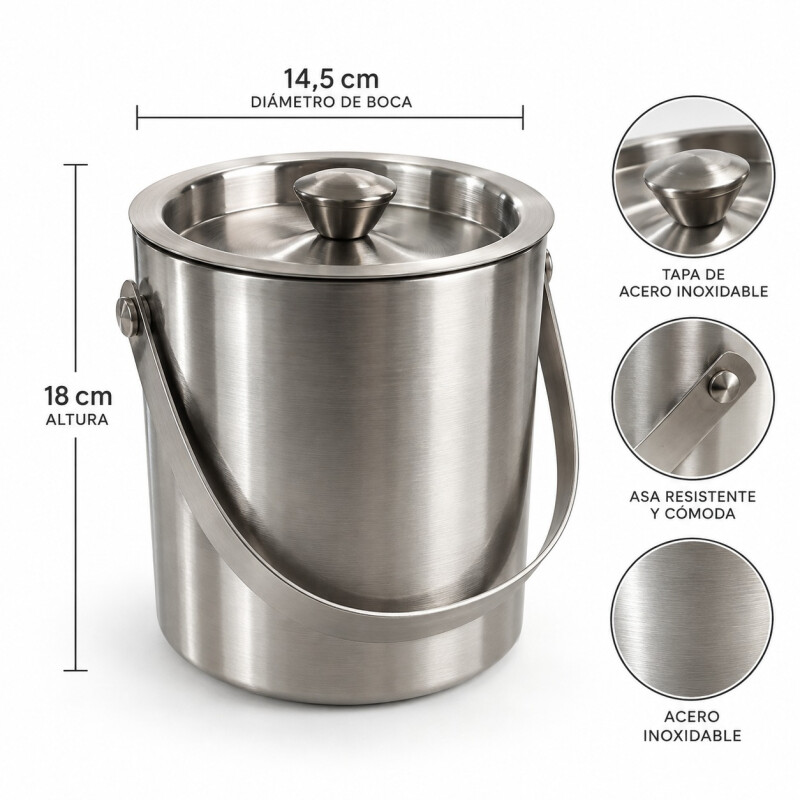 Hielera de Acero Inoxidable con Tapa y Asa 18 cm Hielera de Acero Inoxidable con Tapa y Asa 18 cm