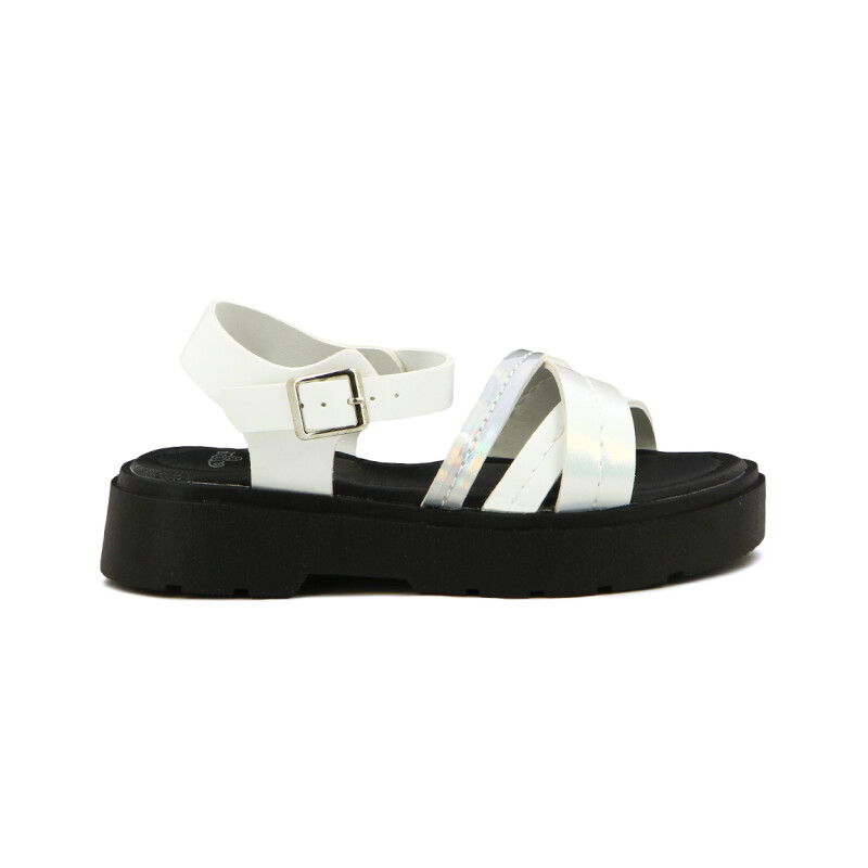 Angus Sandalia Niña Tira Cruzada C/ Pulsera Y Hebilla Blanco