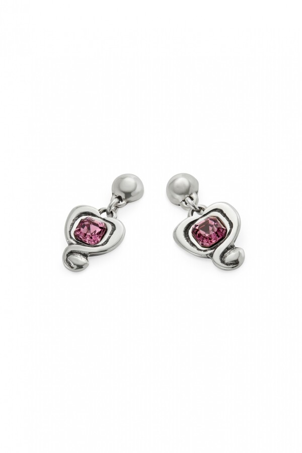 PENDIENTES EN ALEACIAÓN DE METALES BAÑADA EN PLATA DE LEY CON CORAZON Y CRISTAL ROSA Pendiente