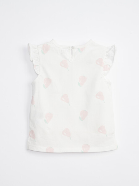 Musculosa Con Volados Estampa Peras Blanca