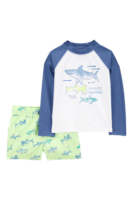 Traje de baño dos piezas, protección UPF 50+, manga larga, diseño tiburones Sin color