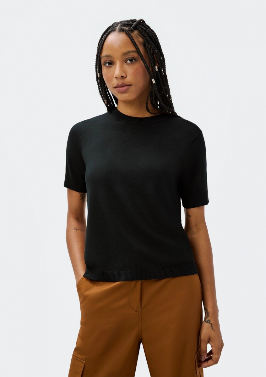 BLUSA DE MANGA CORTA EN PUNTO - NEGRO 